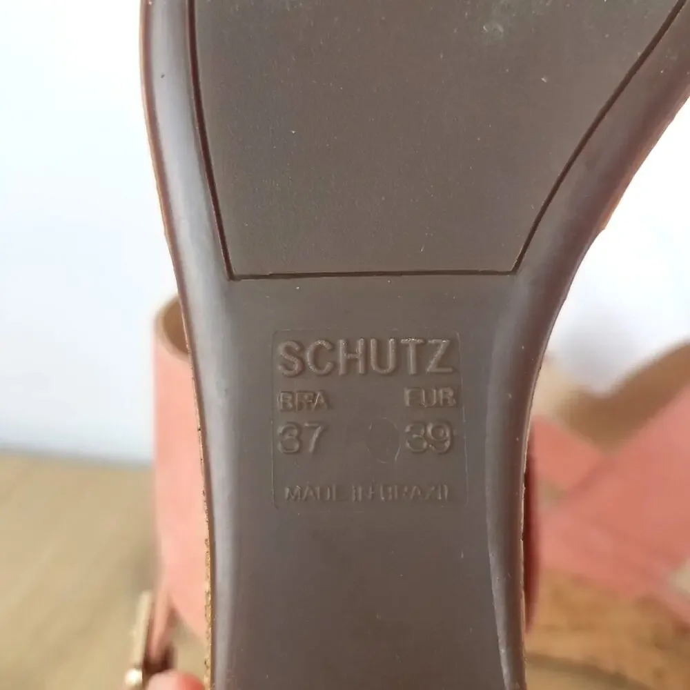Schutz | Pink Suede Cork Wedge Sandals 8